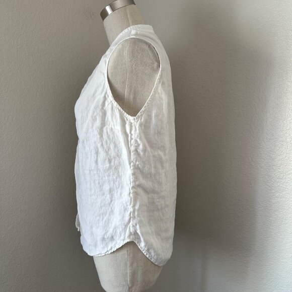 Made in Italy Sleeveless White Blouse Round Split Neck 120 Lino Minimalist Airy - Picture 4 of 11